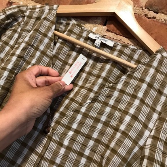 NEW Madewell Westover Top in Sandown Plaid Weathered Olive NB570 Size 12 - Picture 4 of 7